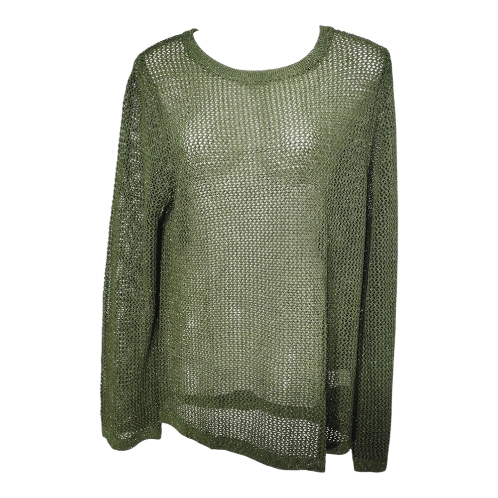 Unbranded Sweater Green Shimmer Mesh Open Knit Size S